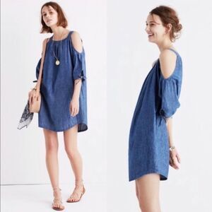 MADEWELL Cold Shoulder Linen‎ Blend Chambray Dress